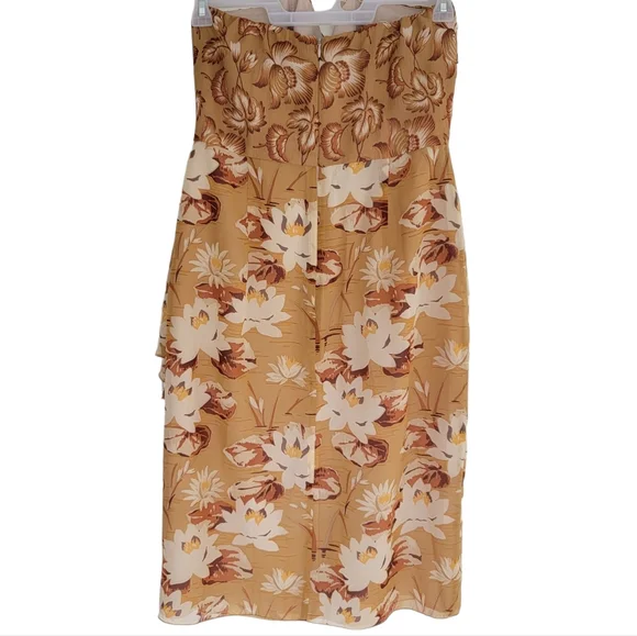 Anna Sui Strapless Silk Georgette Dress Brown Floral Ruched Wrap-Effect … - Picture 4 of 17